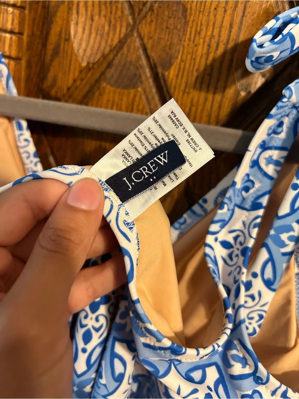 J. Crew Blue & White Tile-Print One-Piece Swimwear with Tie Straps